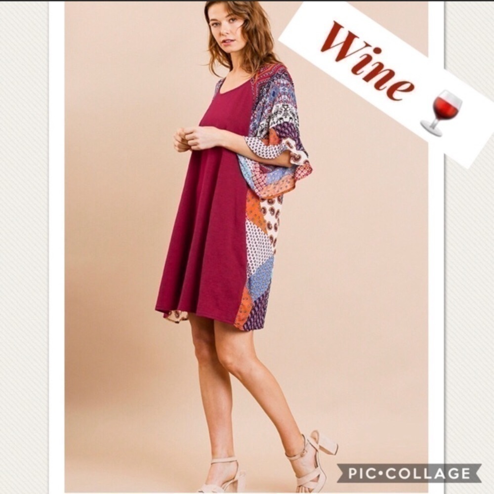 Boho Wine Above the Knee Dress